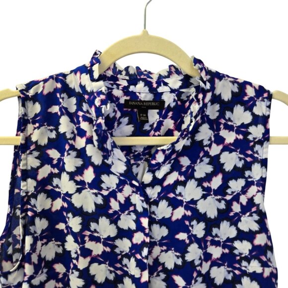 Banana Republic Factory Floral Ruffle Collar Button Down Blouse Size Medium Peti - Picture 4 of 7